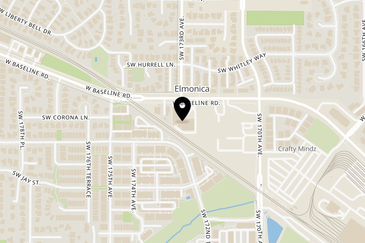 Map showing the location of Kho's Grill on 17300 SW Baseline Rd in Beaverton
